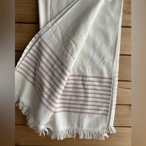 Hearth & Hand Mauve Striped Bath Towel With Fringed Edging